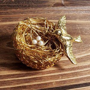 Vintage Jeanne bird nest and eggs pin brooch